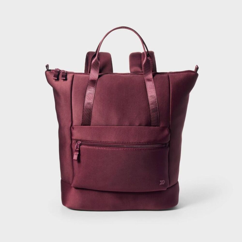 Women's All in Motion Faux Neoprene Backpack Tote w/ Laptop Pocket - Maroon